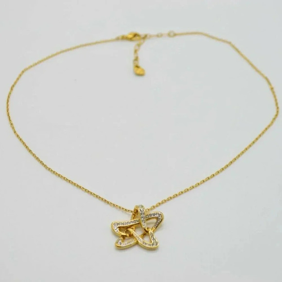 Gold Tone Pave Clear Rhinestone Star Necklace - Picture 2 of 4